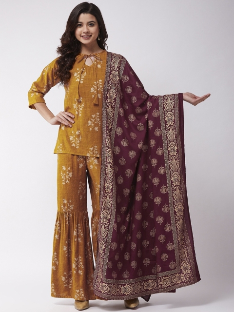 

InWeave Women Mustard Printed Kurti with Sharara & Dupatta