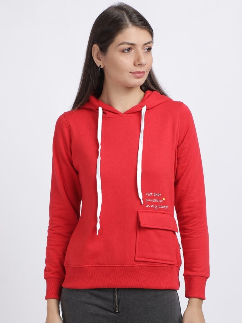 

BEVERLY BLUES Women Red Printed Hooded Sweatshirt