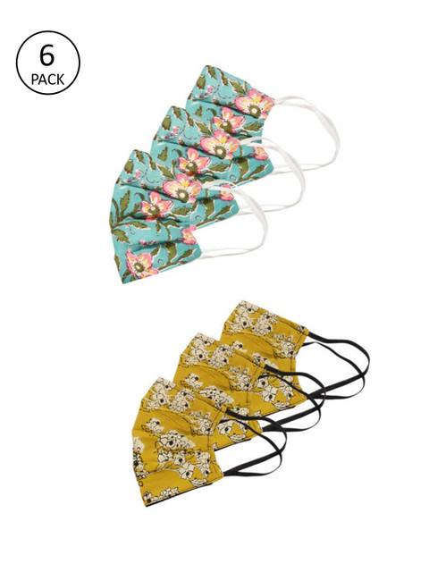 

Bellofox Adult Blue & Mustard Yellow 6 Pcs Printed 3-Ply Reusable Outdoor Face Masks