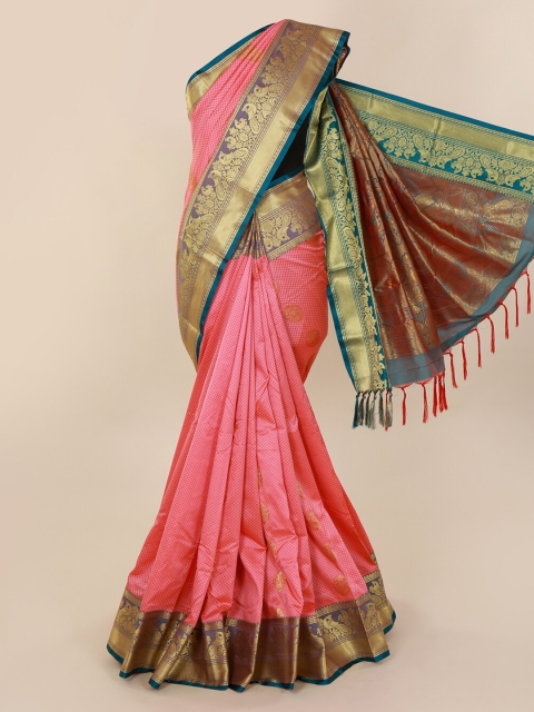 

Pothys Pink & Green Art Silk Solid Saree