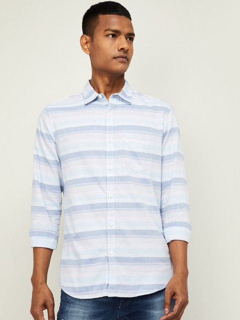 

Forca Men Blue Slim Fit Striped Casual Shirt