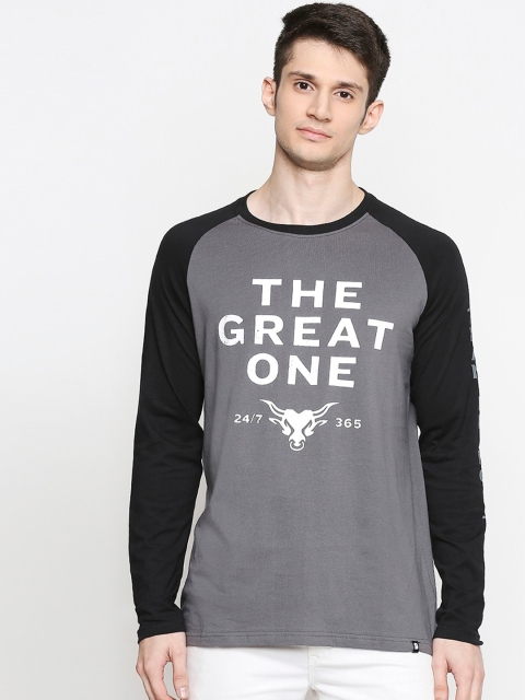 

The Souled Store Men Black & Grey The Rock "The Great One" Printed Round Neck T-shirt