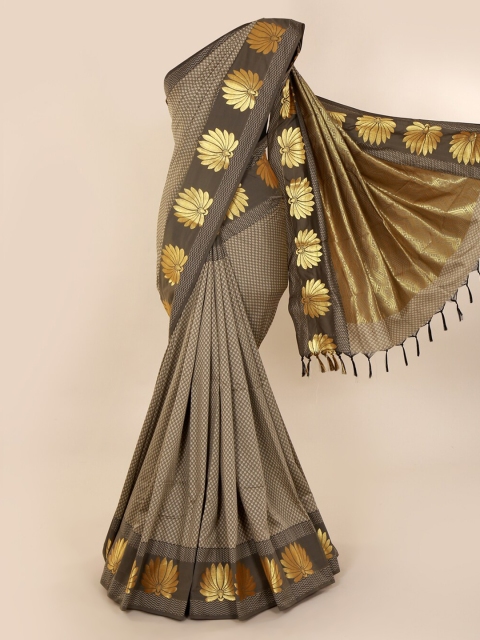 

Pothys Grey & Gold-Toned Art Silk Solid Saree