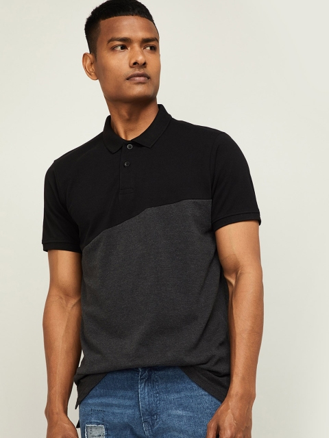 Fame Forever by Lifestyle Men Black Colourblocked Polo Collar T-shirt
