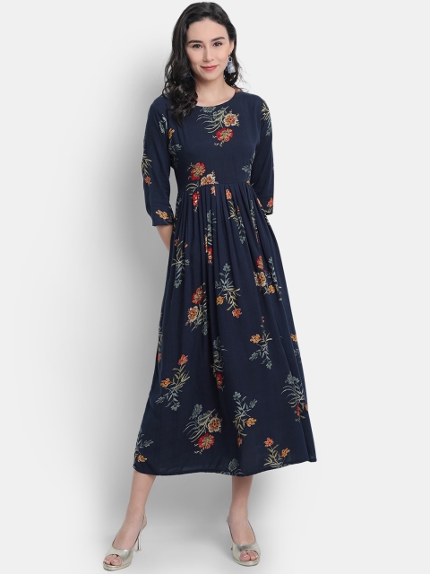

7Threads Women Navy Blue Printed Anarkali Kurta