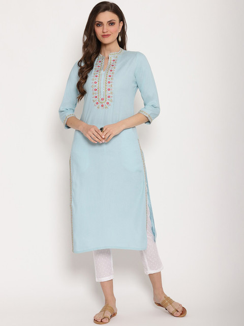 

Ramas Women Blue Yoke Design Straight Kurta