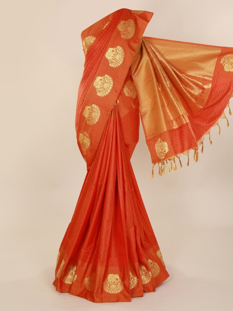 

Pothys Orange Solid Art Silk Saree