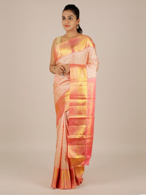 

Pothys Cream-Coloured Pure Silk Woven Design Kanjeevaram Saree