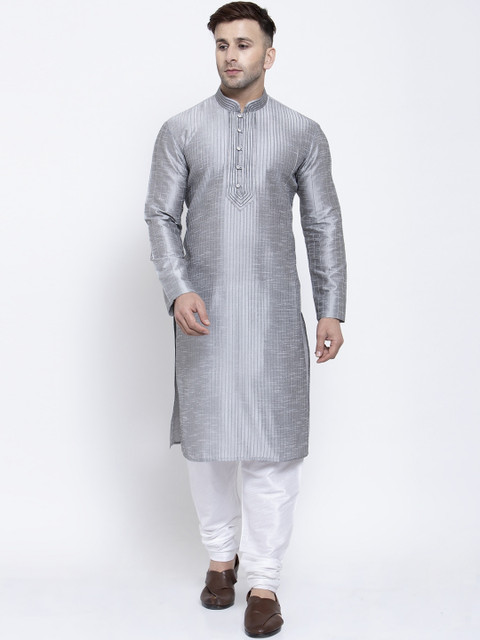

Badoliya & Sons Men Grey Self Design Kurta with Churidar