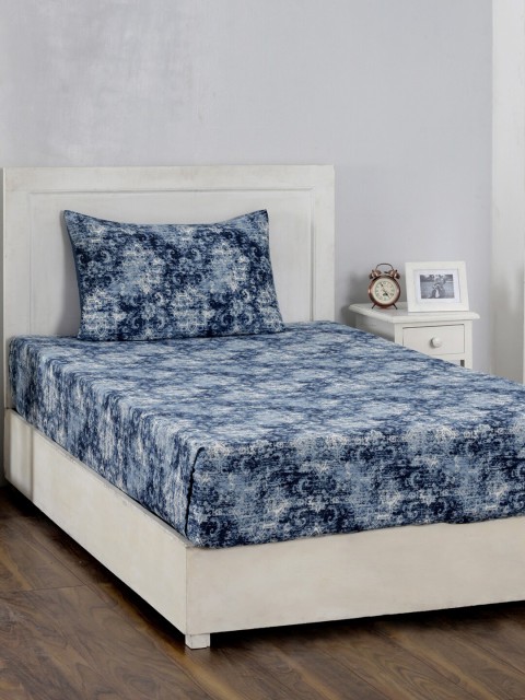 

MASPAR Blue & White Hyper Graphic 210 TC Cotton 1 Single Bedsheet with 1 Pillow Covers