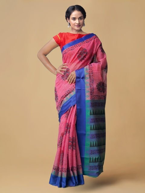 

Unnati Silks Pink Silk Cotton Printed Chanderi Saree