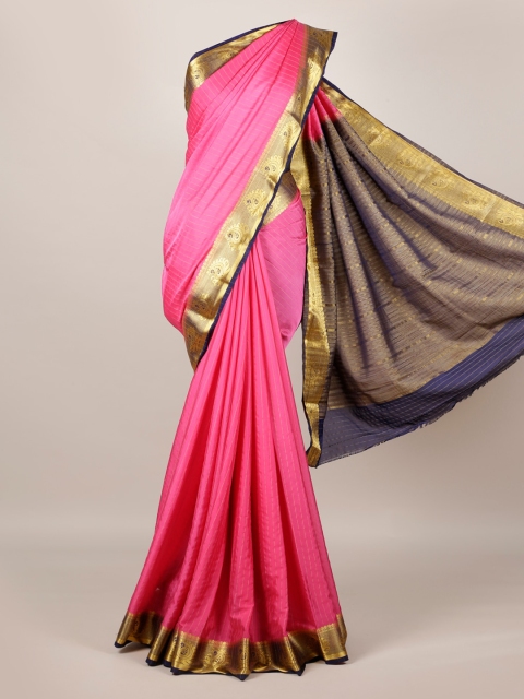 

Pothys Pink & Gold-Toned Poly Georgette Striped Saree