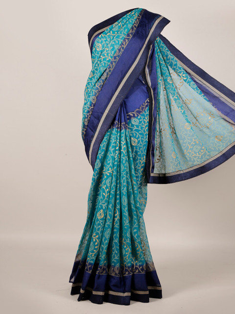 

Pothys Blue Printed Poly Georgette Saree