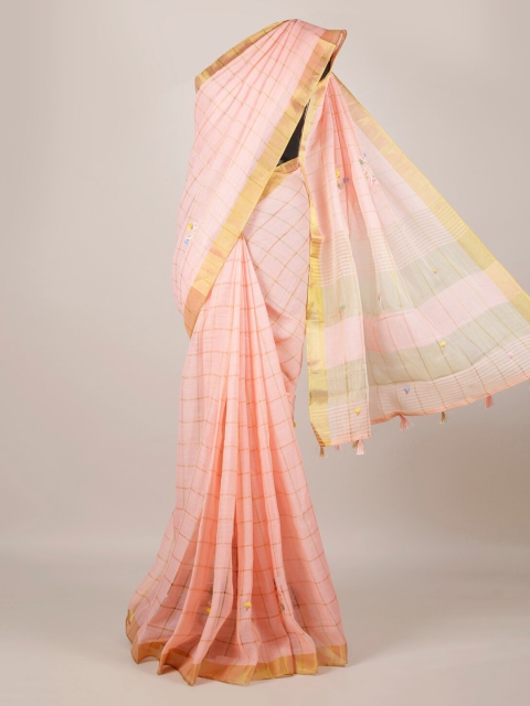 

Pothys Pink Checked Linen Blend Saree