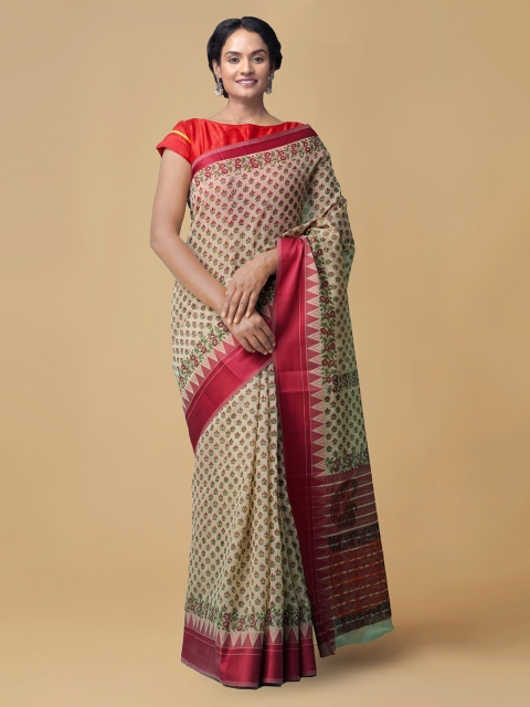 

Unnati Silks Beige Silk Cotton Printed Chanderi Saree