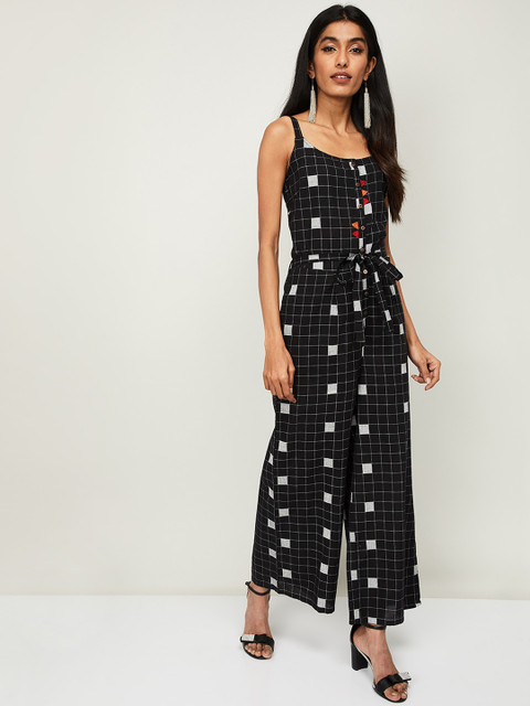 

Colour Me by Melange Women Black & White Checked Basic Jumpsuit