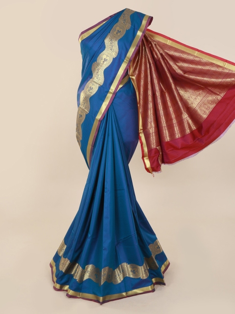 

Pothys Blue & Gold-Toned Art Silk Solid Saree