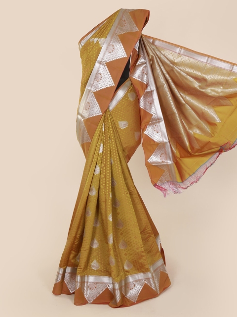 Pothys Olive Green & Silver-Toned Art Silk Woven Design Saree
