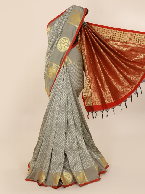 

Pothys Grey & Red Art Silk Woven Design Saree