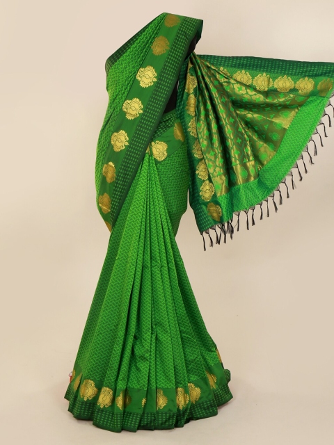 

Pothys Green & Gold-Toned Art Silk Printed Saree with Jhalar Pallu