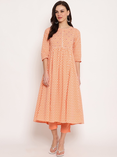 

Ramas Women Orange & Off-White Printed Anarkali Kurta
