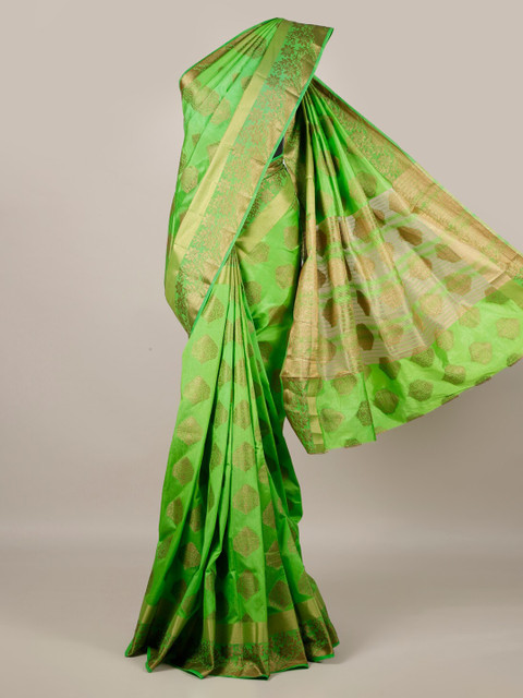

Pothys Green & Gold-Toned Jute Silk Woven Design Saree