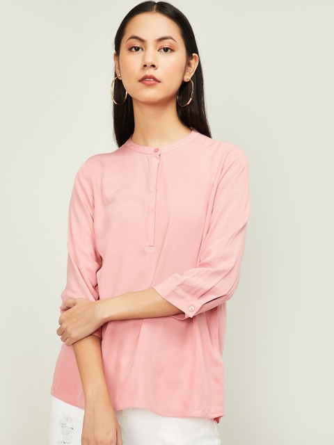 

Bossini Women Peach-Coloured Solid Shirt Style Top