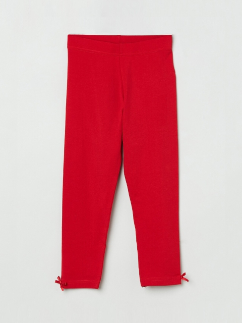 

max Girls Red Solid Ankle-Length Leggings