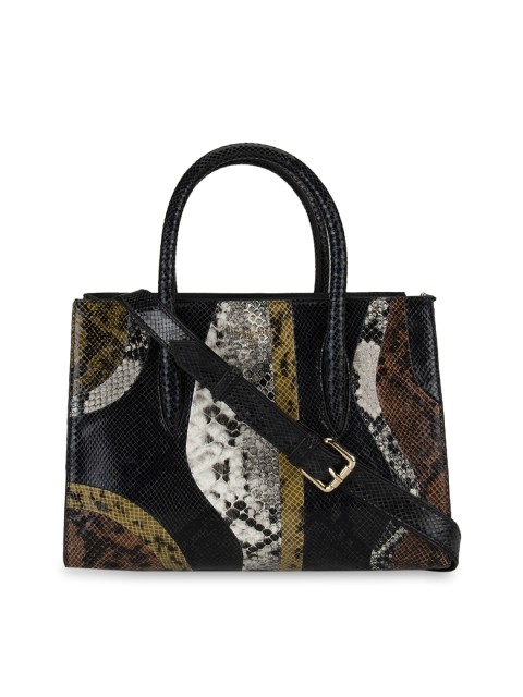 

Da Milano Off-White & Black Snake-Skin Textured Leather Handheld Bag