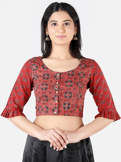 

Llajja Women Maroon & Black Printed Sustainable Saree Blouse