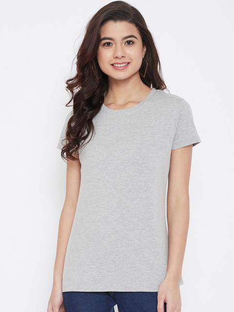 

Camey Women Grey Melange Solid Round Neck T-shirt
