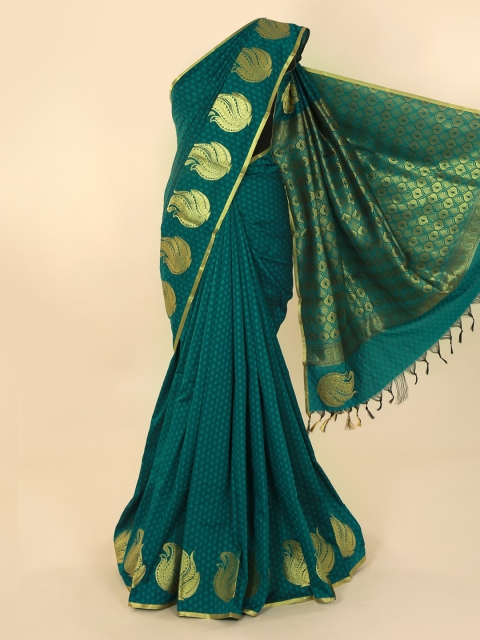 

Pothys Green & Gold-Toned Art Silk Printed Saree with Jhalar Pallu