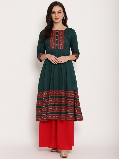 

Ramas Women Green Yoke Design A-Line Kurta