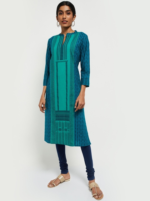 

max Women Teal Blue Printed Panelled Straight Kurta