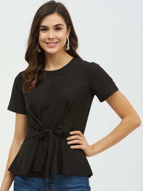 

Harpa Women Black Solid Cinched Waist Top