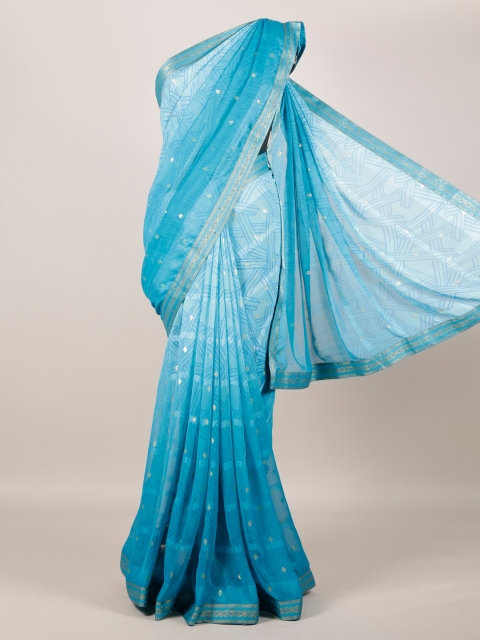 

Pothys Blue Printed Poly Georgette Saree