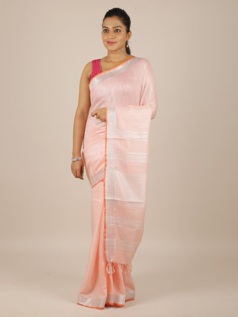 

Pothys Pink Solid Linen Blend Saree