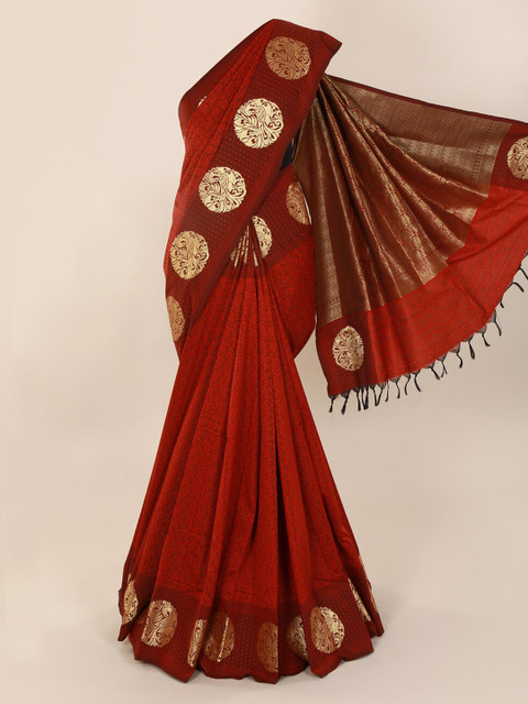 

Pothys Red & Gold-Toned Art Silk Solid Saree