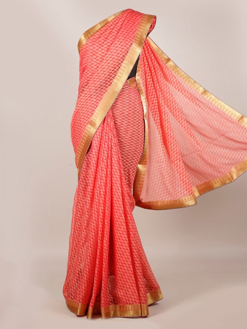 

Pothys Pink Woven Design Poly Georgette Saree