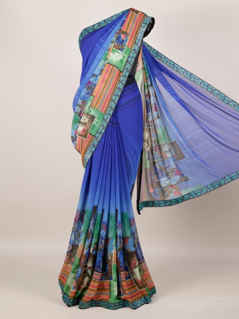 

Pothys Blue Printed Poly Georgette Saree