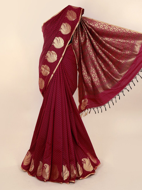 

Pothys Magenta & Gold-Toned Art Silk Solid Saree