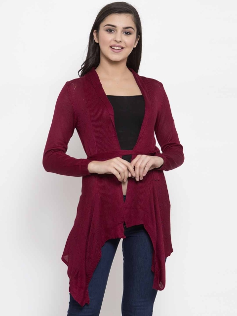 

KLOTTHE Women Maroon Self Design Tie-Up Shrug