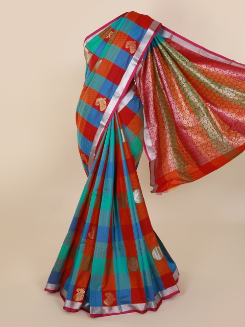 

Pothys Red & Blue Art Silk Checked Saree
