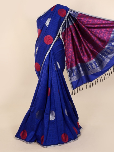 

Pothys Blue & Red Art Silk Printed Saree with Jhalar Pallu