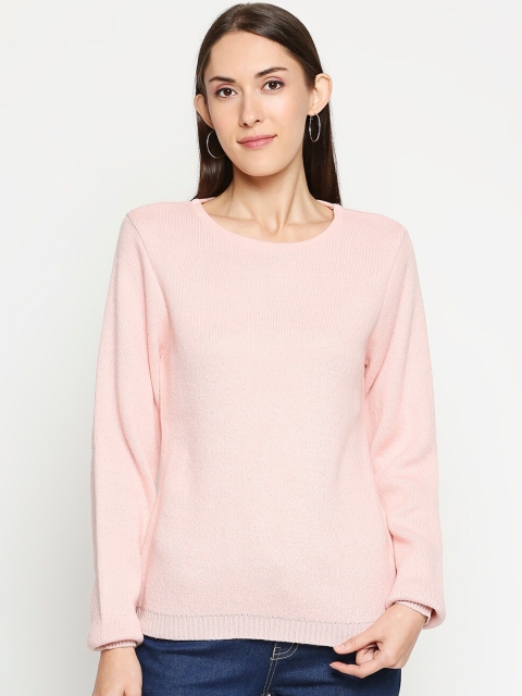 

People Women Pink Solid Pullover Sweater