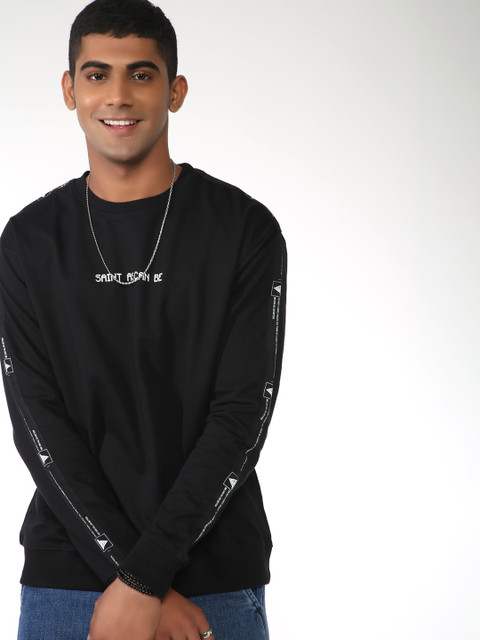 

Blue Saint Men Black Solid Sweatshirt