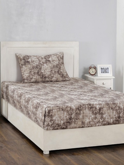 

MASPAR Beige & Brown Hyper Graphic 210 TC Cotton 1 Single Bedsheet with 1 Pillow Covers