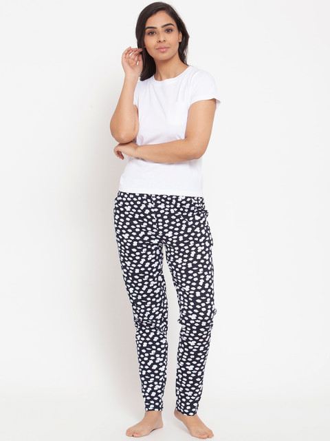 

Boston Club Women Navy Blue & White Printed Night Suit
