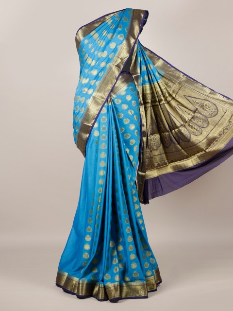 

Pothys Blue & Gold-Toned Poly Georgette Woven Design Saree