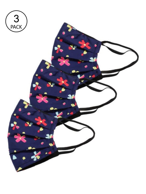 

Bellofox Unisex Pack Of 3 Blue & Pink 3-Ply Printed Reusable Cloth Face Masks